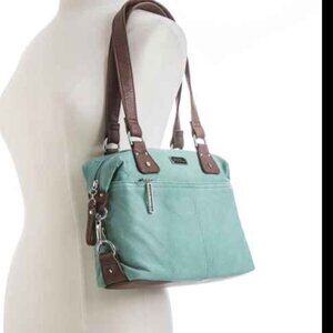Stone Mountain *genuine leather* seafoam green long beach satchel NEW WITH TAG
